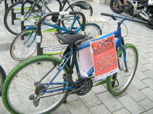 A police information bike outside the Town Hall