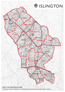 Paper map of Islington streets